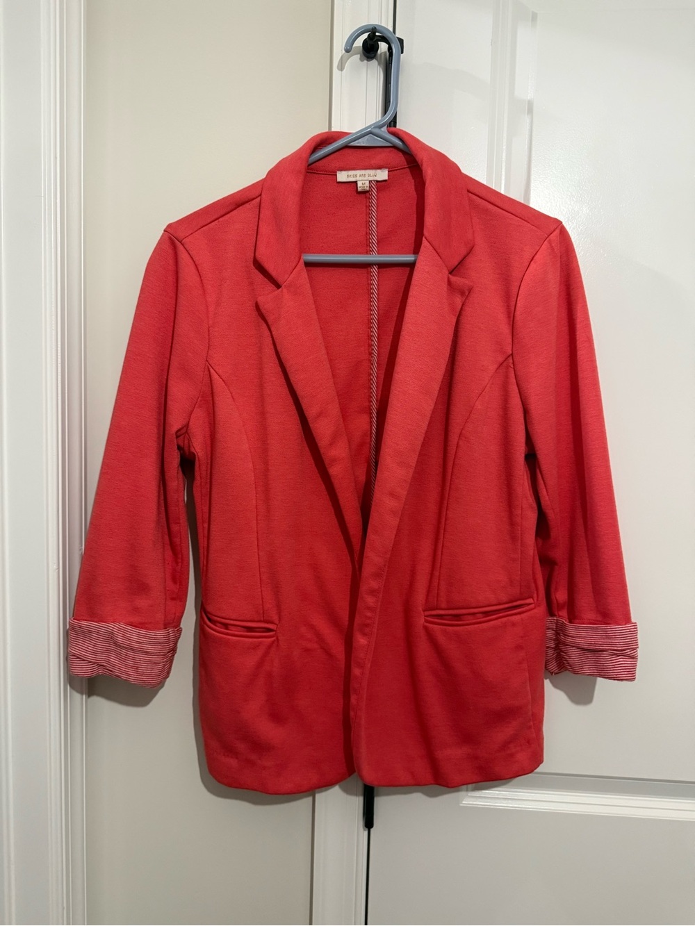 Skies Are Blue Coral-Red Open-Front Blazer Jacket